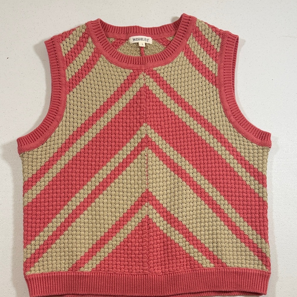 Wishlist Coral and Khaki Chevron Knit Tank Top